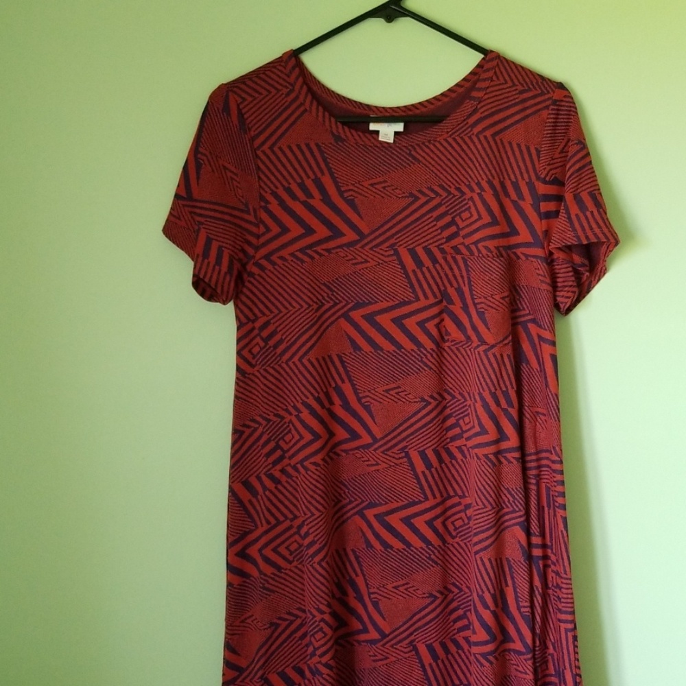 LulaRoe Carly Red with Navy Blue print